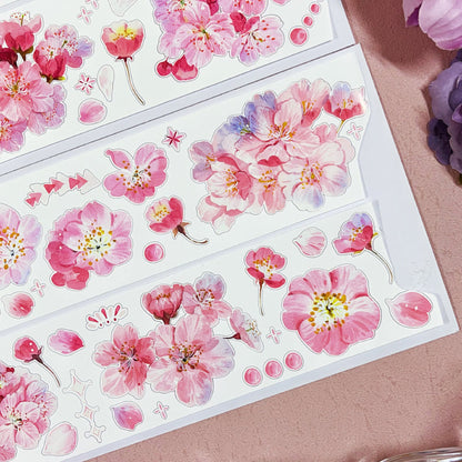 Whole Roll 6cm*5m Cherry Blossom Affair Die Cutting Shell Light PET/Synthetic Paper Tape