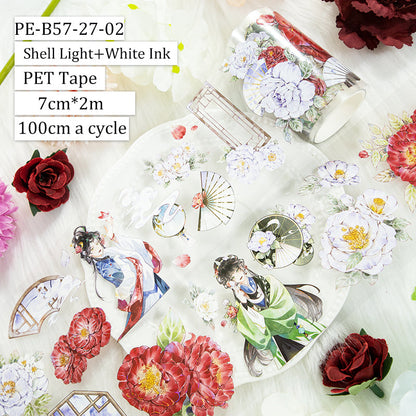 Red peony beauty Die Cutting Washi/Shell Light PET Tape
