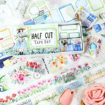 Box garden handmade Die Cutting Washi/Fog PET Tape Set featuring garden designs for journaling, scrapbooking and collage