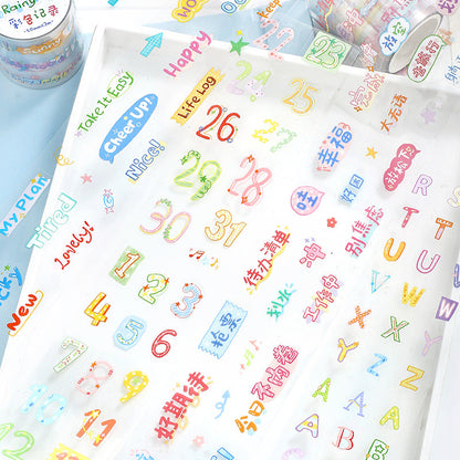 Colorful Fun Words Series Die Cutting PET Tape featuring color designs for journaling, scrapbooking and collage