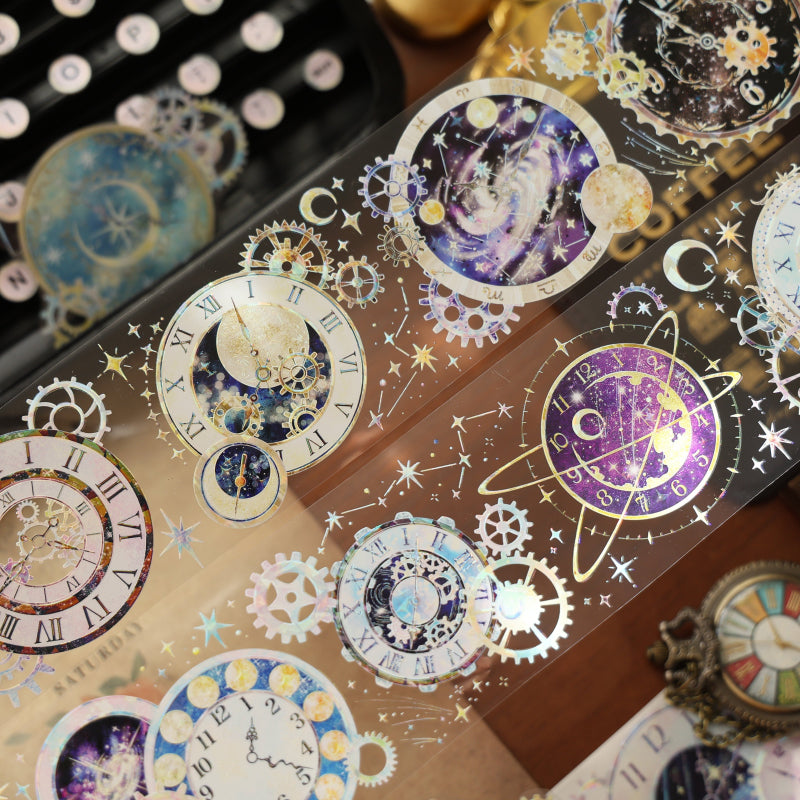 6cm*100cm Clock gears Shell Light Washi/PET Tape featuring light designs for journaling, scrapbooking and collage