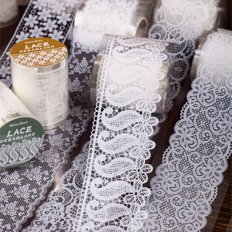 Lace Dreamland Series PET Tape featuring dream, and lace designs for journaling, scrapbooking and collage