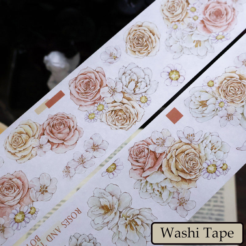 Whole Roll 5.5cm*5m Soft flower court Die Cutting Washi/PET/Shell Silver PET Tape