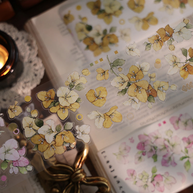 Whole Roll 6.5cm*6m Bougainvillea Speetabilis Die Cutting Washi/PET/Shell Light PET Tape