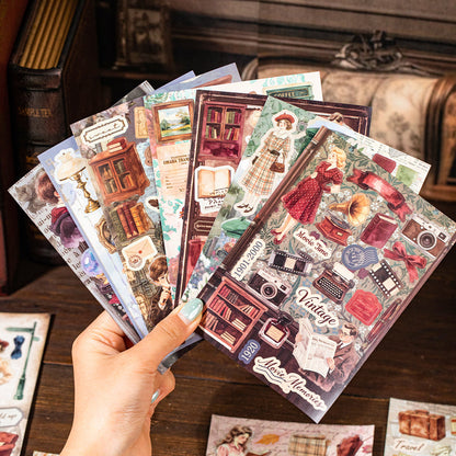 Old Scenes Series Sticker Book featuring old, and book designs for journaling, scrapbooking and collage