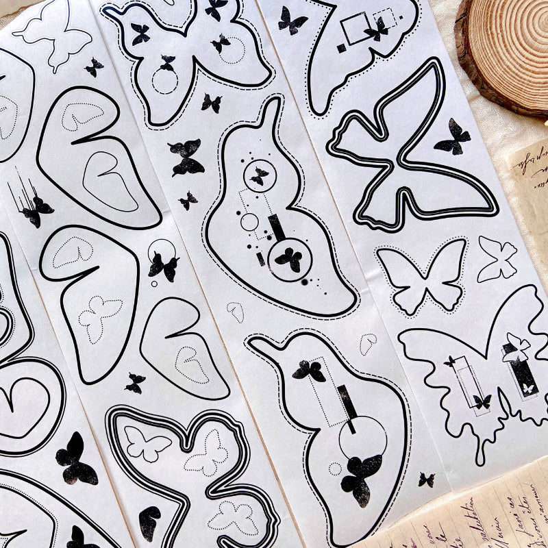 Whole Roll 8cm*5m Fantail Butterfly Die Cutting Washi/PET/Synthetic Paper Tape featuring butterfly designs for journaling, scrapbooking and collage