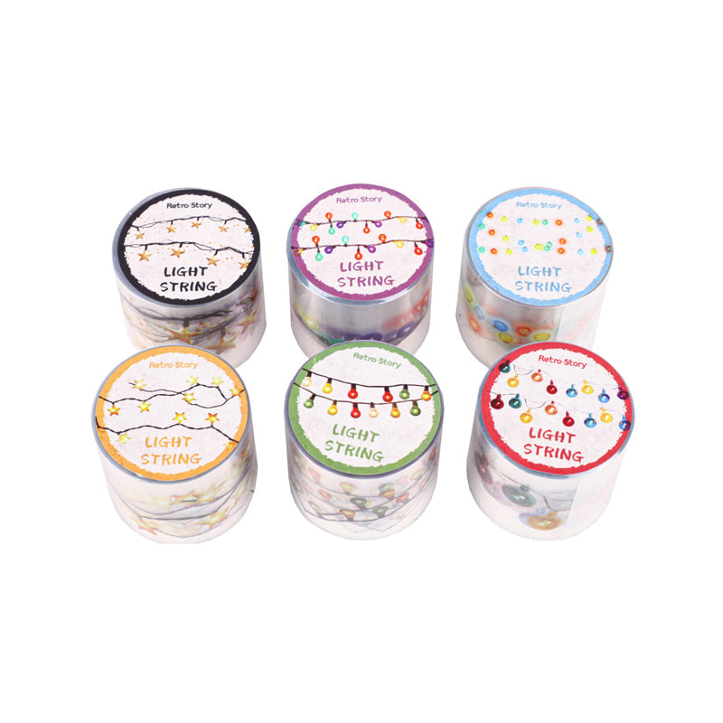Colorful String Lights Series PET Tape featuring light, and color designs for journaling, scrapbooking and collage