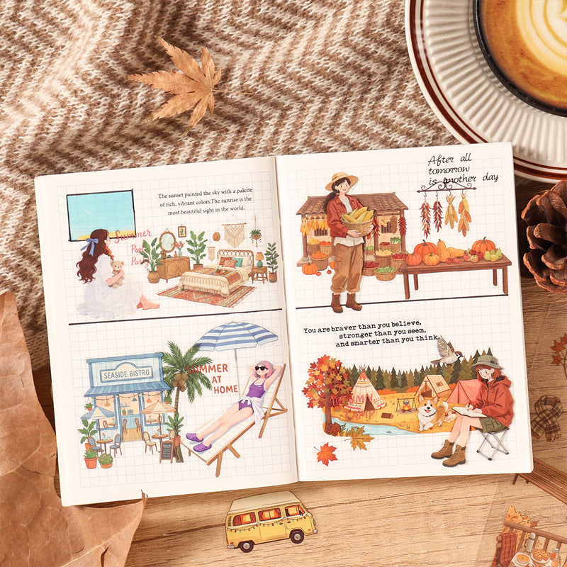 Seasonal Wandering Series Sticker Book featuring book, and sea designs for journaling, scrapbooking and collage