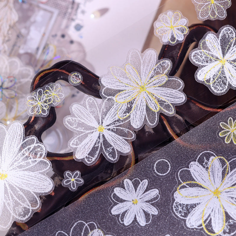 4.5cm*100cm White Dream Island Die Cutting Shell Silver/Flash PET Tape featuring dream, white, and silver designs for journaling, scrapbooking and collage
