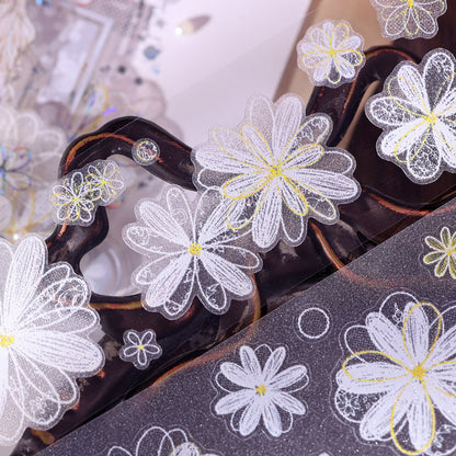 4.5cm*100cm White Dream Island Die Cutting Shell Silver/Flash PET Tape featuring dream, white, and silver designs for journaling, scrapbooking and collage