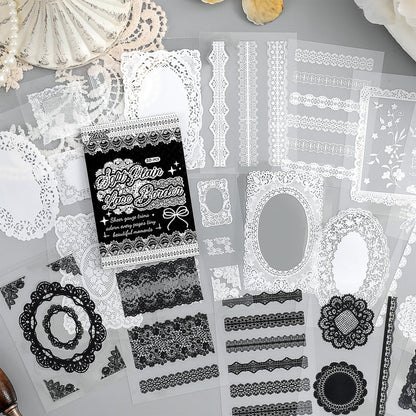 Lace Holiday Series Sticker Book featuring lace, and book designs for journaling, scrapbooking and collage