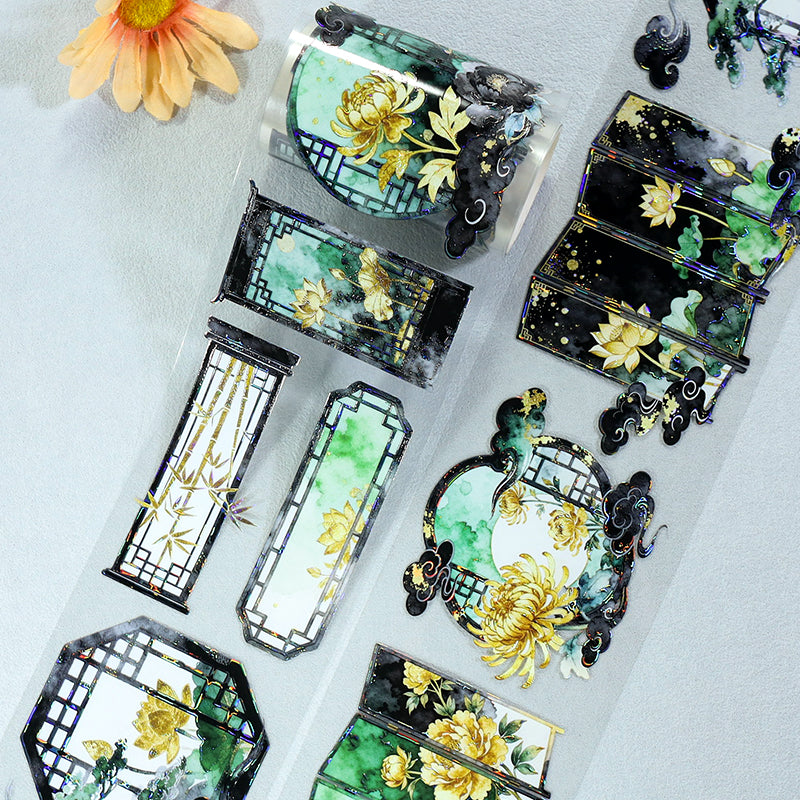 Yunqi Cuiping Shell Light PET Tape featuring light designs for journaling, scrapbooking and collage