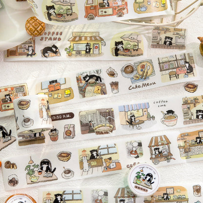 Cat Coffee Shop Series Die Cutting Washi Tape featuring cat, and shop designs for journaling, scrapbooking and collage