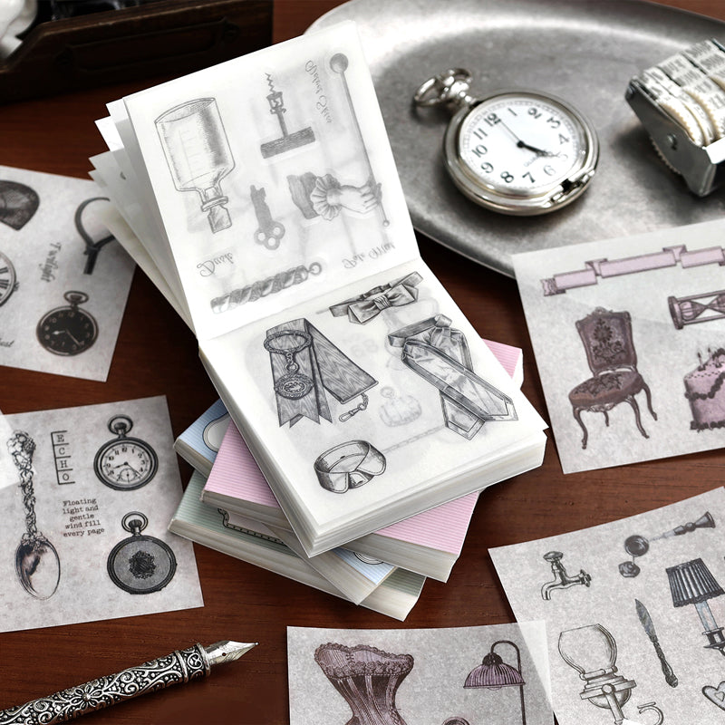 Half Used Manuscript Series Sticker Book featuring book designs for journaling, scrapbooking and collage