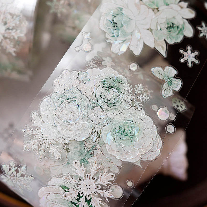 6.5cm*150cm Mint Ice Die Cutting Shell Light PET Tape featuring light designs for journaling, scrapbooking and collage