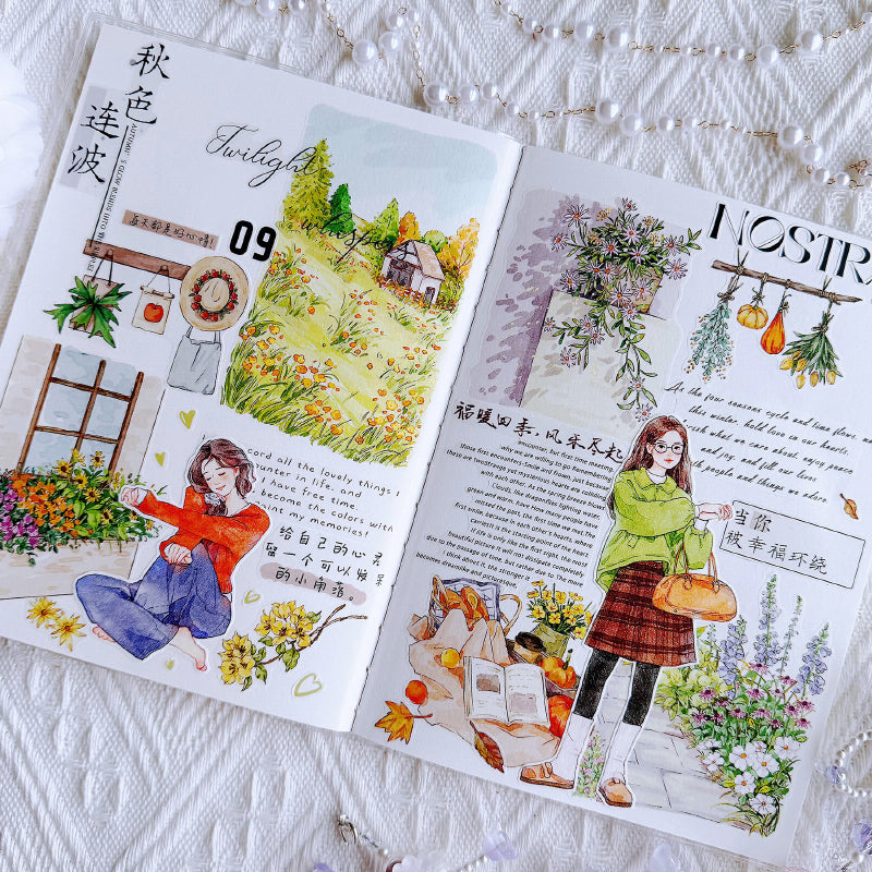 Whole Roll 6.5cm*6m Autumn Letters Die Cutting Washi/PET/Fog PET Tape featuring autumn, and letter designs for journaling, scrapbooking and collage