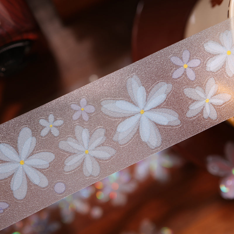 Whole Roll 4cm*6m Little Flower Grocery Store Die Cutting Washi/Flash PET/Shell Light PET Tape featuring flower, and light designs for journaling, scrapbooking and collage