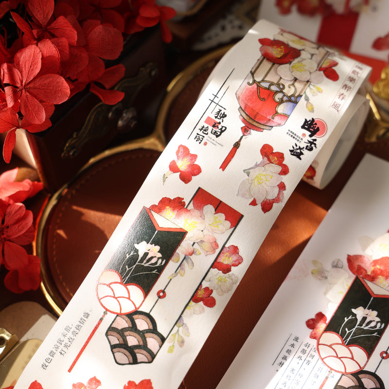5.5cm*150cm Chinese style flowers Die Cutting Washi/PET/Shell Light PET Tape featuring flower, and light designs for journaling, scrapbooking and collage