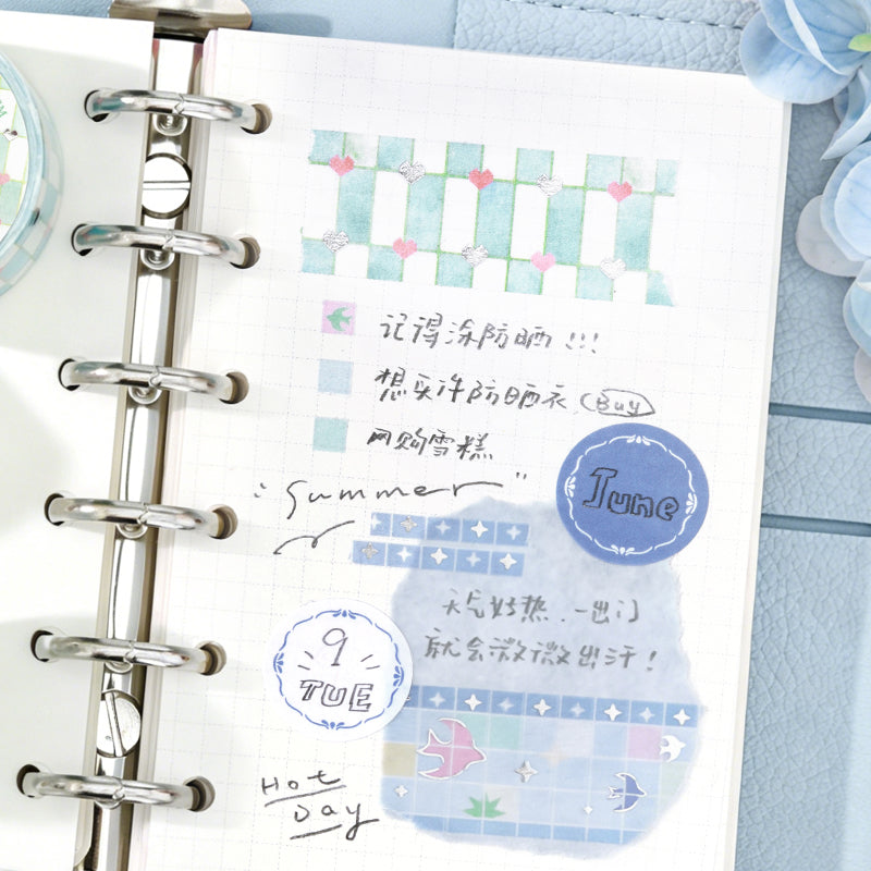 Flower Tile Diary Series Silver Stamping Washi Tape featuring silver, and flower designs for journaling, scrapbooking and collage