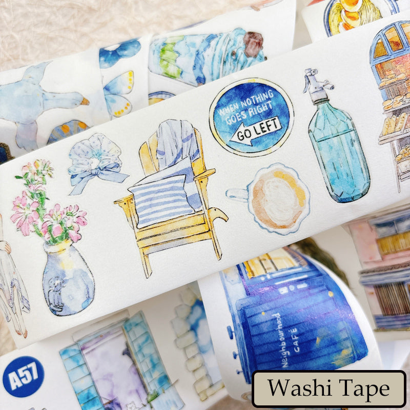 6cm*166cm Blue Atmosphere Die Cutting Washi/PET/Fog PET Tape