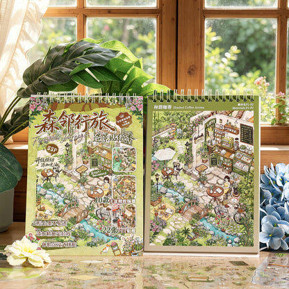 Forest Travel Series 3D Sticker Book featuring forest, and book designs for journaling, scrapbooking and collage