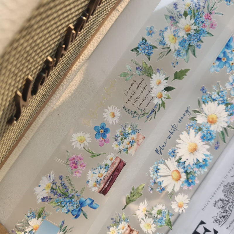6cm*100cm Blue Island Flower Fragrance Die Cutting PET Tape featuring blue, flower, and island designs for journaling, scrapbooking and collage