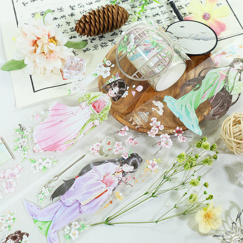 Apricot Blossoms Die Cutting Washi/Shell Silver PET Tape featuring silver designs for journaling, scrapbooking and collage