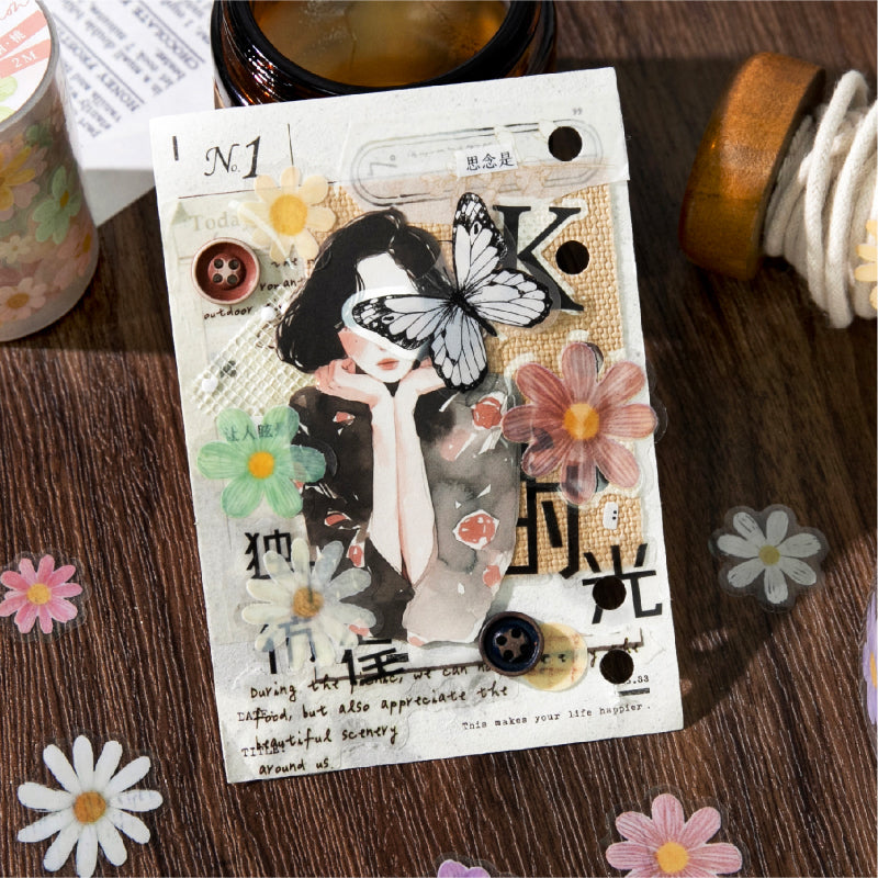 Daisy flower journal series Die Cutting PET Tape featuring flower designs for journaling, scrapbooking and collage