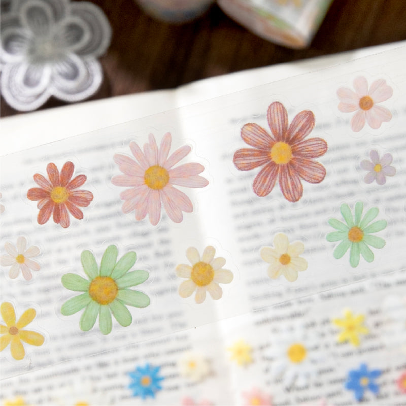 Daisy flower journal series Die Cutting PET Tape featuring flower designs for journaling, scrapbooking and collage