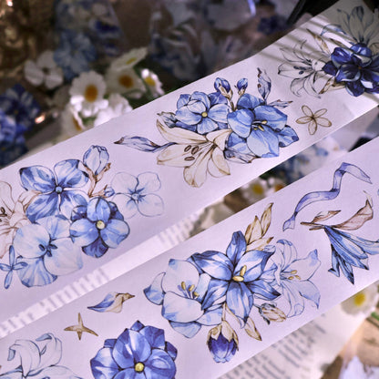 Whole Roll 5.5cm*5m Lan Yue Bai Die Cutting Washi/PET/Shell Silver PET Tape featuring silver designs for journaling, scrapbooking and collage