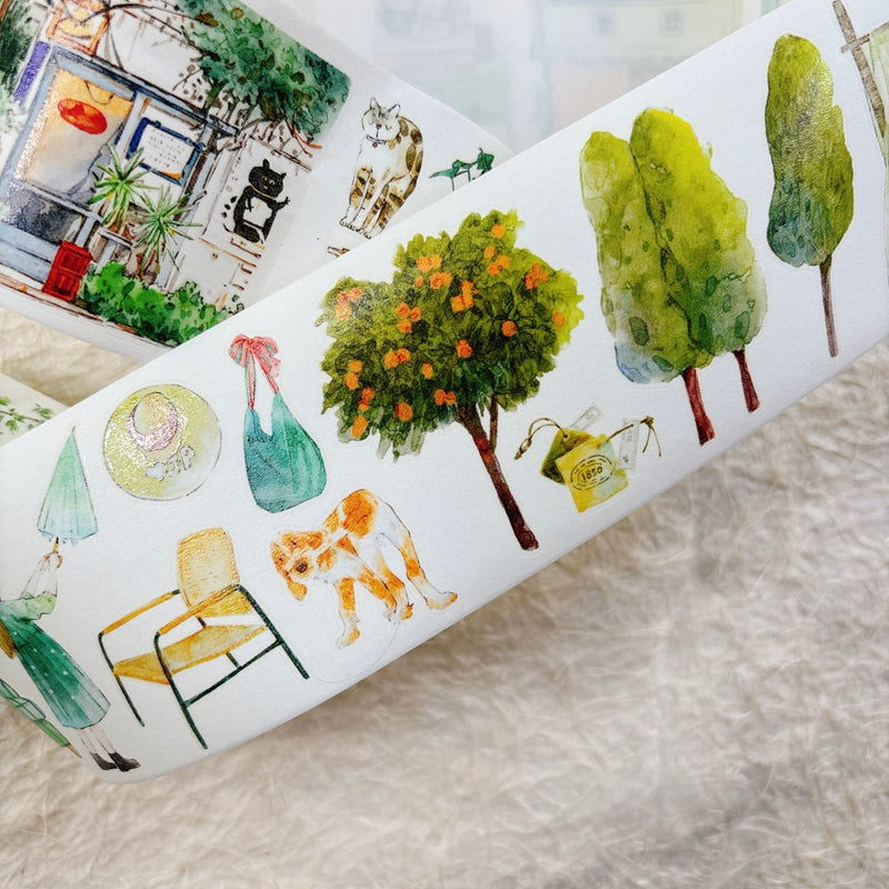 Whole Roll 6cm*5m Greenness Die Cutting Washi/PET/Fog PET Tape featuring green designs for journaling, scrapbooking and collage