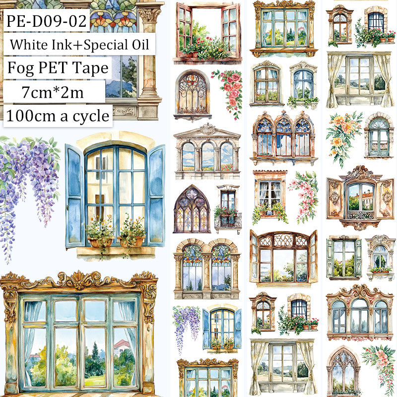 Window of the Heart Fog PET Tape featuring wind designs for journaling, scrapbooking and collage