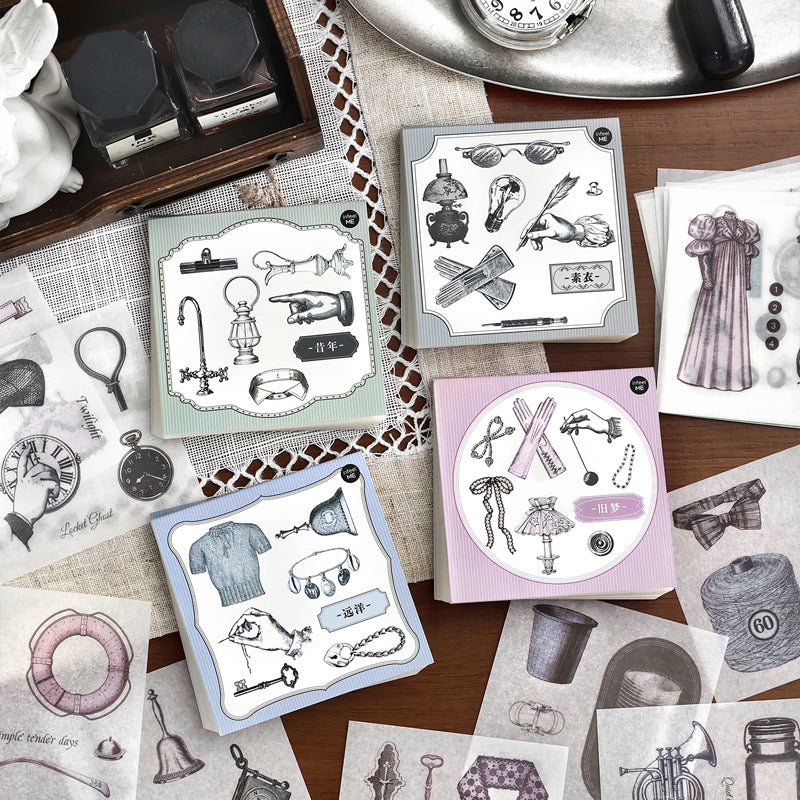 Half Used Manuscript Series Sticker Book featuring book designs for journaling, scrapbooking and collage