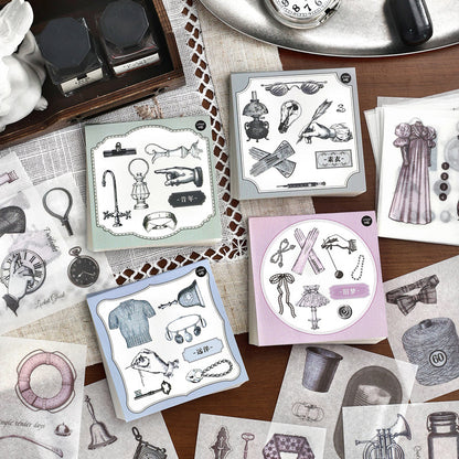 Half Used Manuscript Series Sticker Book featuring book designs for journaling, scrapbooking and collage