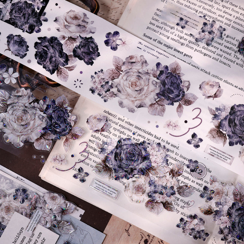 6cm*125cm Cloud Ink Flower Clusters Die Cutting Washi/PET/Shell Light Washi/PET Tape