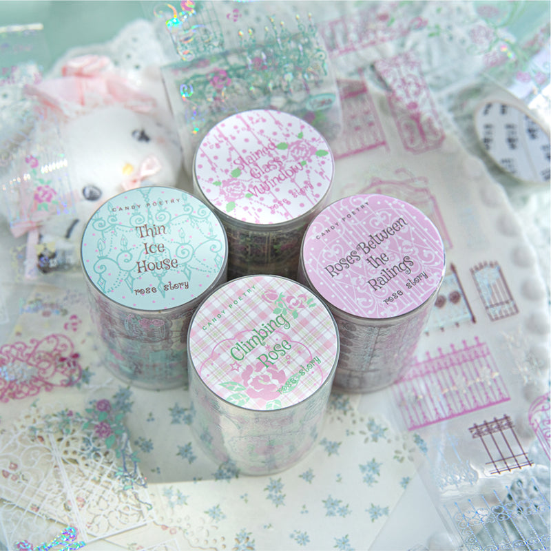 Rose Story Series Die Cutting Silver Stamping PET Tape