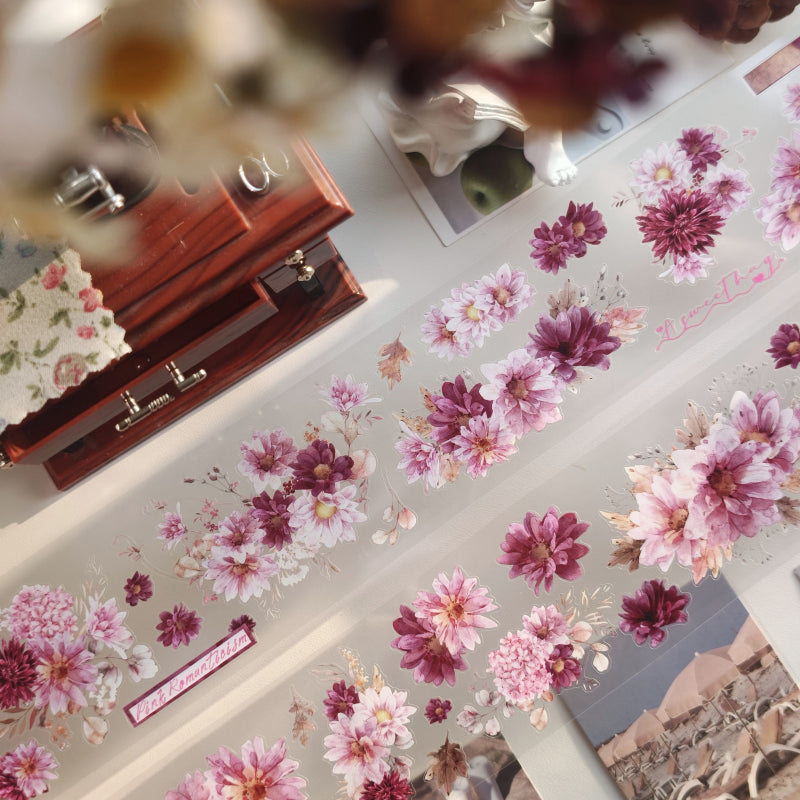 6cm*100cm Fluffy flower Die Cutting PET Tape featuring flower designs for journaling, scrapbooking and collage
