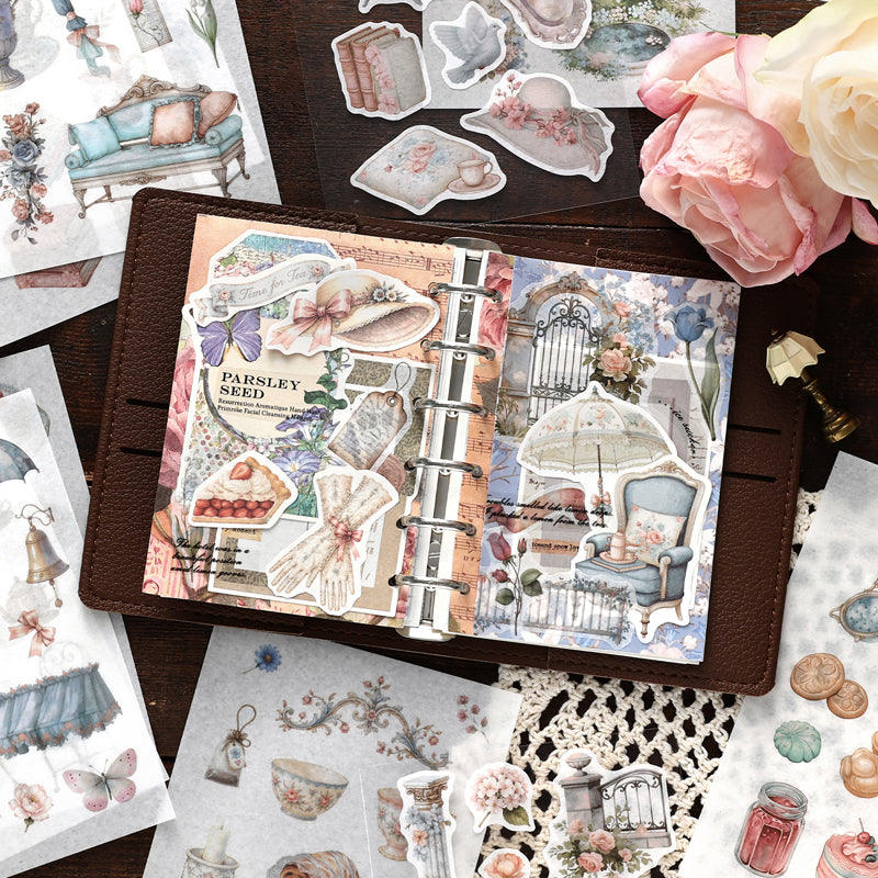 Old Wanderer Series Sticker Book featuring old, and book designs for journaling, scrapbooking and collage