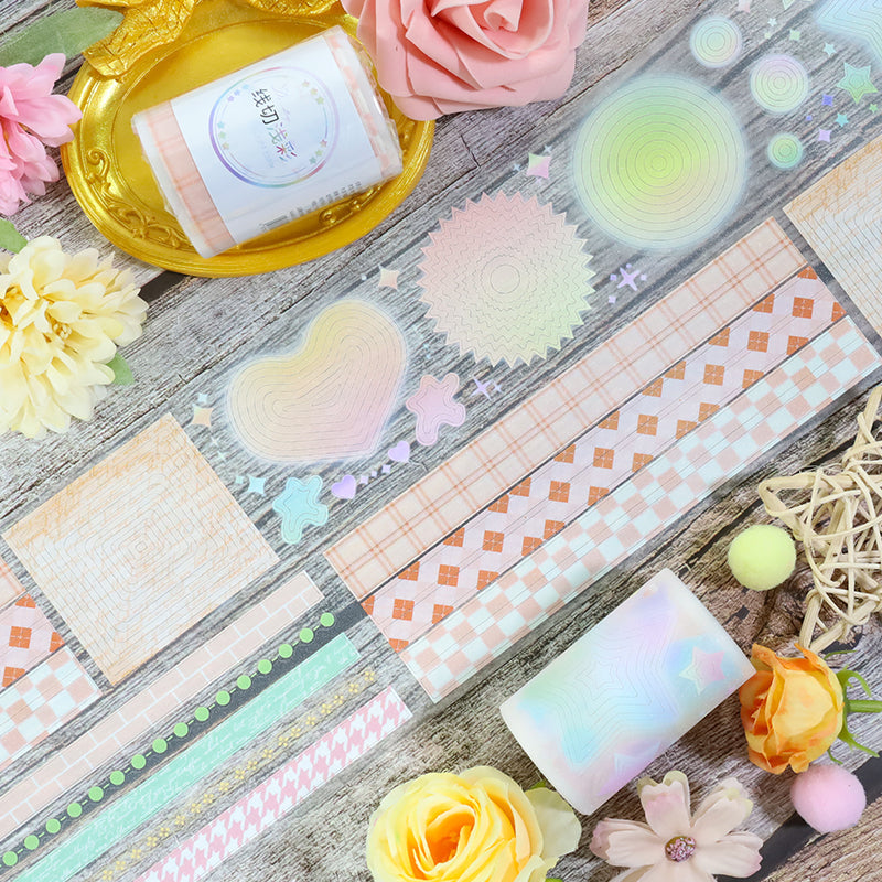 Line-cut shallow color Die Cutting Sparking Film PET Tape featuring color designs for journaling, scrapbooking and collage