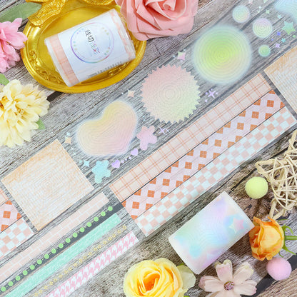 Line-cut shallow color Die Cutting Sparking Film PET Tape featuring color designs for journaling, scrapbooking and collage