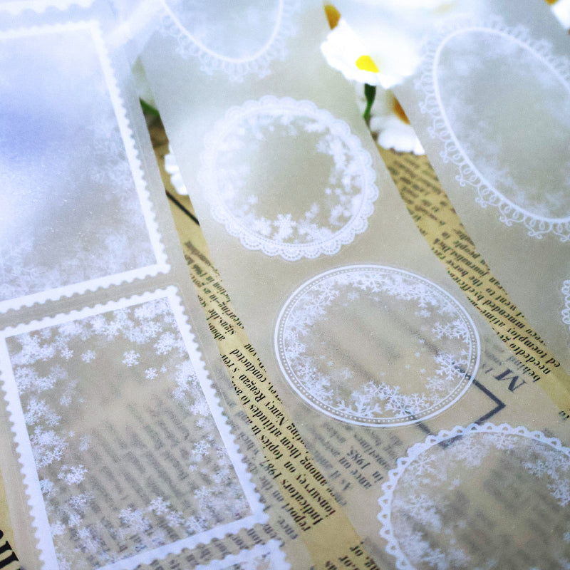 5cm*100cm Ice snow frame Die Cutting Flash PET Tape featuring snow designs for journaling, scrapbooking and collage