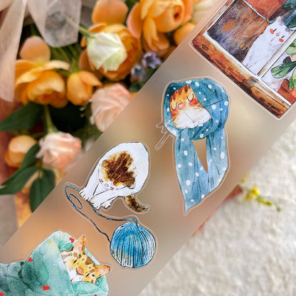 6cm*333cm Cat Home Die Cutting Washi/PET/Fog PET Tape featuring cat, and home designs for journaling, scrapbooking and collage
