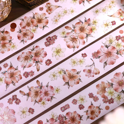 5cm*100cm Pink Mist Flower Die Cutting Shell Light Washi/PET Tape