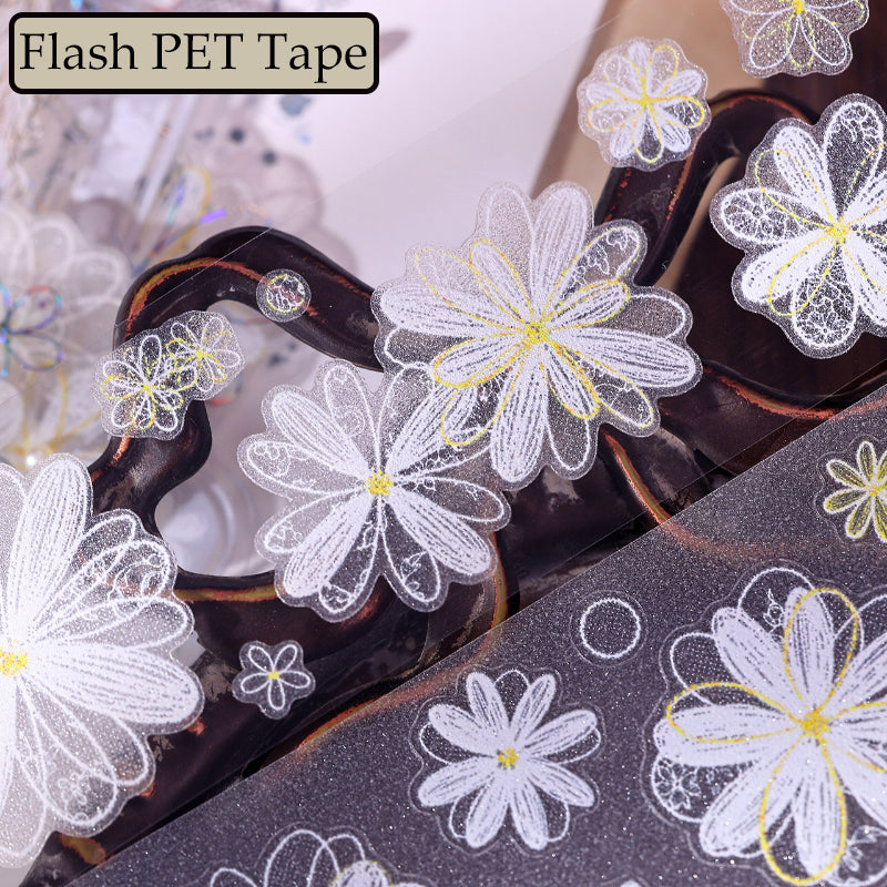 Whole Roll 4.5cm*6m White Dream Island Die Cutting Shell Silver/Flash PET Tape
