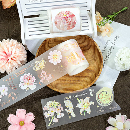 Water Floral Dyeing Fog PET Tape featuring floral designs for journaling, scrapbooking and collage