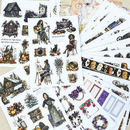The Witch's Manor Sticker Book featuring book designs for journaling, scrapbooking and collage