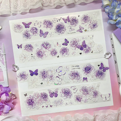 Whole Roll 6cm*5m Purple peony flower Shell Light PET Tape featuring flower, and light designs for journaling, scrapbooking and collage
