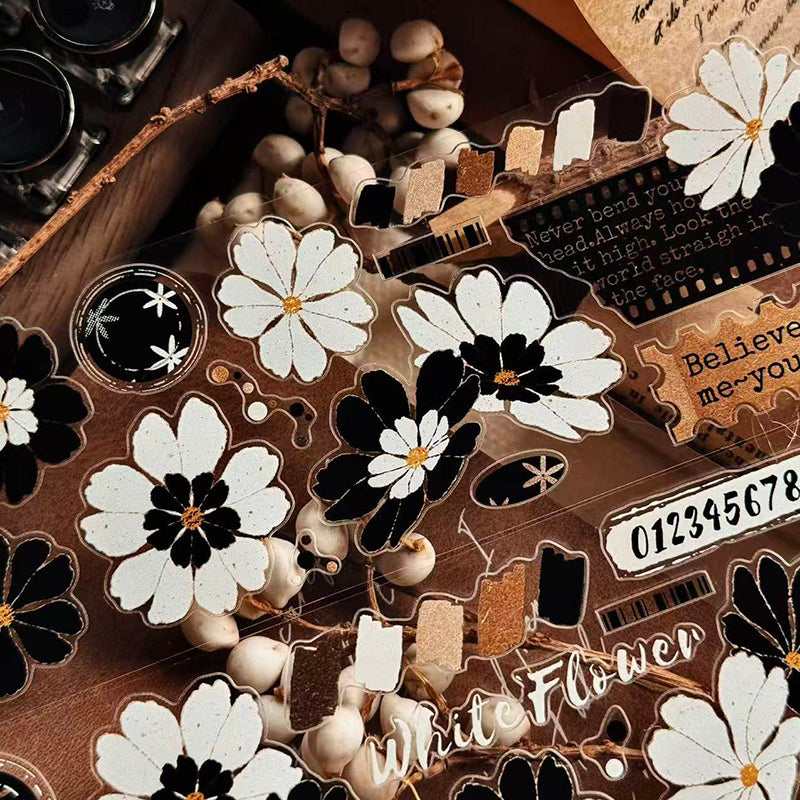 5cm*100cm Black White Flower Dream Die Cutting Washi/PET Tape