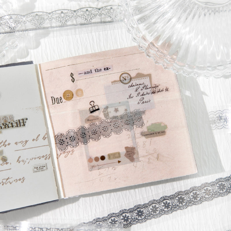Romantic Moments Series Silver Stamping PET Tape featuring romantic, and silver designs for journaling, scrapbooking and collage