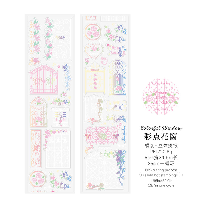 Rose Story Series Die Cutting Silver Stamping PET Tape
